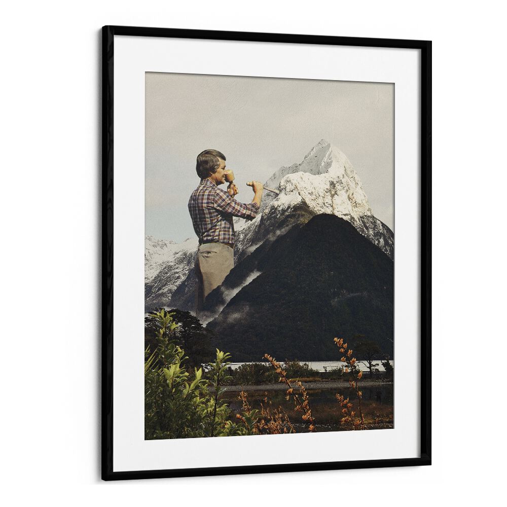 Captivating MAJESTIC SCULPTURE, SURREAL ART PRINTS featuring a snow mountain in a stunning black frame by Vertigo Artography.