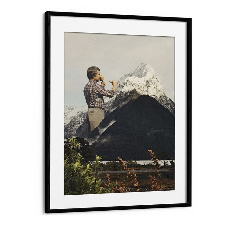 Captivating MAJESTIC SCULPTURE, SURREAL ART PRINTS featuring a snow mountain in a stunning black frame by Vertigo Artography.