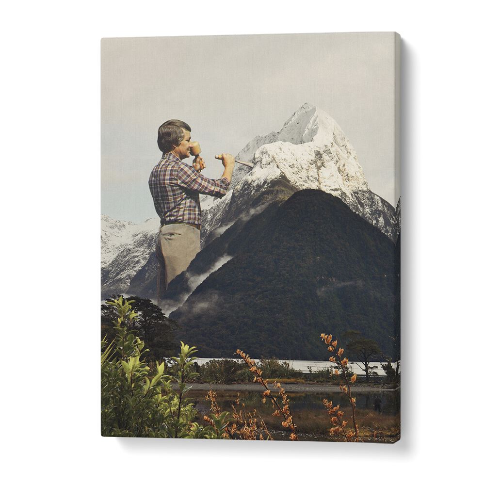 Transform your space with the MAJESTIC SCULPTURE, SURREAL ART PRINTS featuring a unique snow mountain scene by Vertigo Artography.