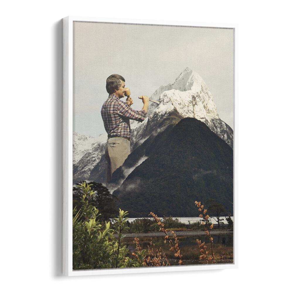 Transform your space with the MAJESTIC SCULPTURE, SURREAL ART PRINTS featuring a unique snow mountain scene.