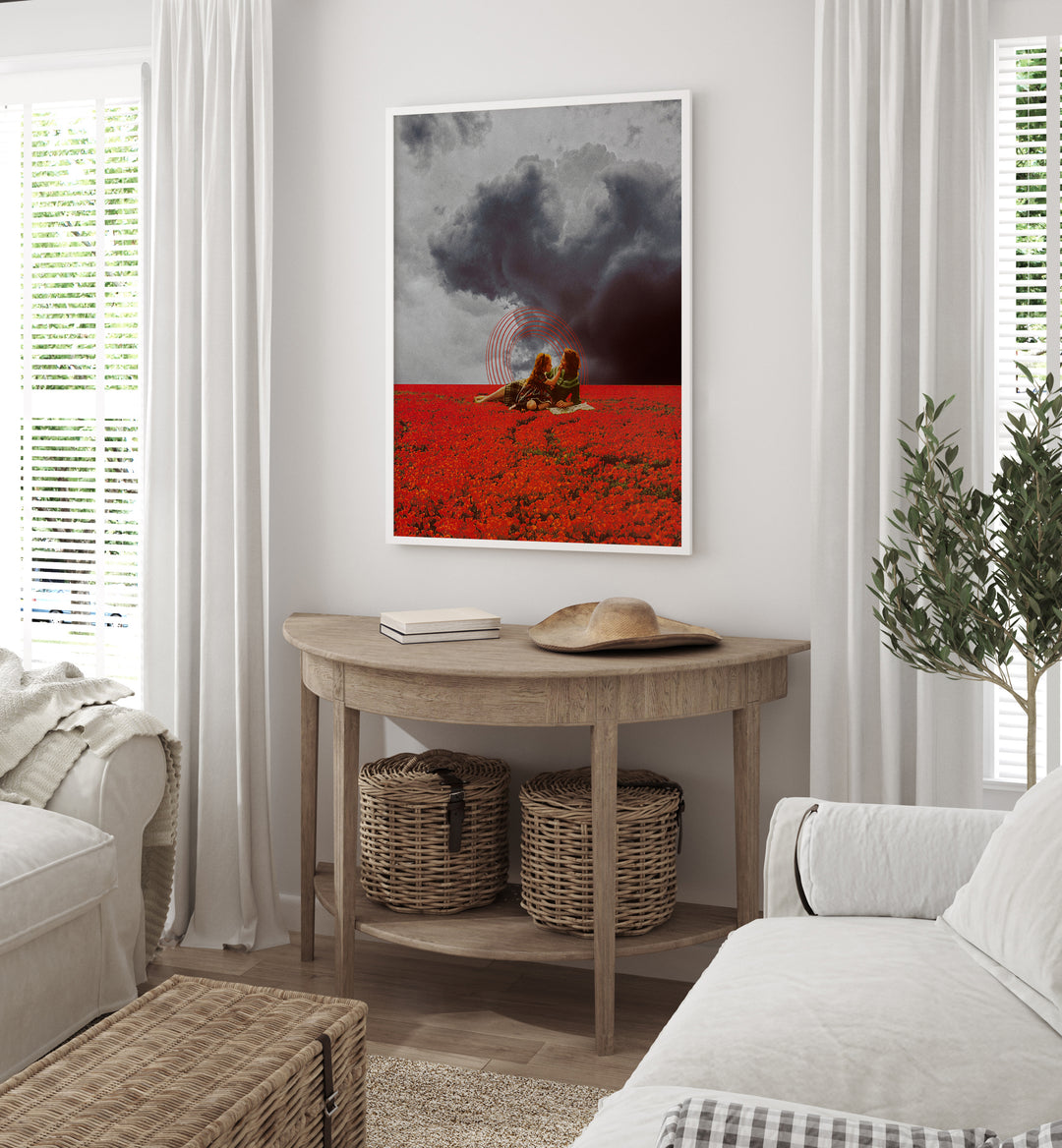 MAMA LOVE, SURREAL ART PRINTS by Space Rocket Art showcases a vibrant scene of love in a surreal landscape.