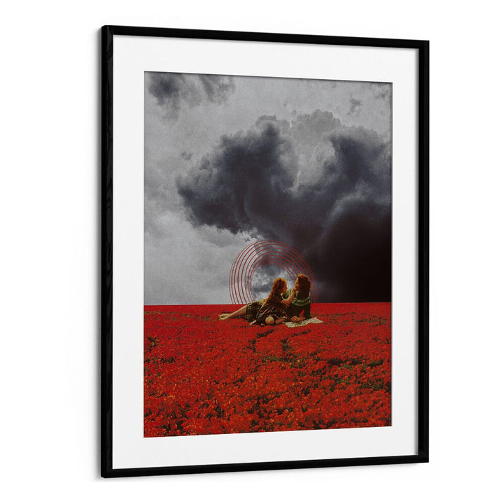 MAMA LOVE, SURREAL ART PRINTS by Space Rocket Art, showcasing a vibrant scene of connection amidst a dramatic landscape.
