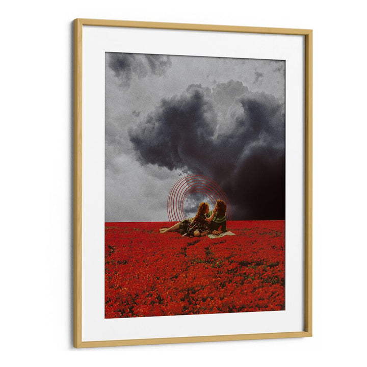 MAMA LOVE, SURREAL ART PRINTS depicting two figures in a vibrant red field under dramatic skies by Space Rocket Art.