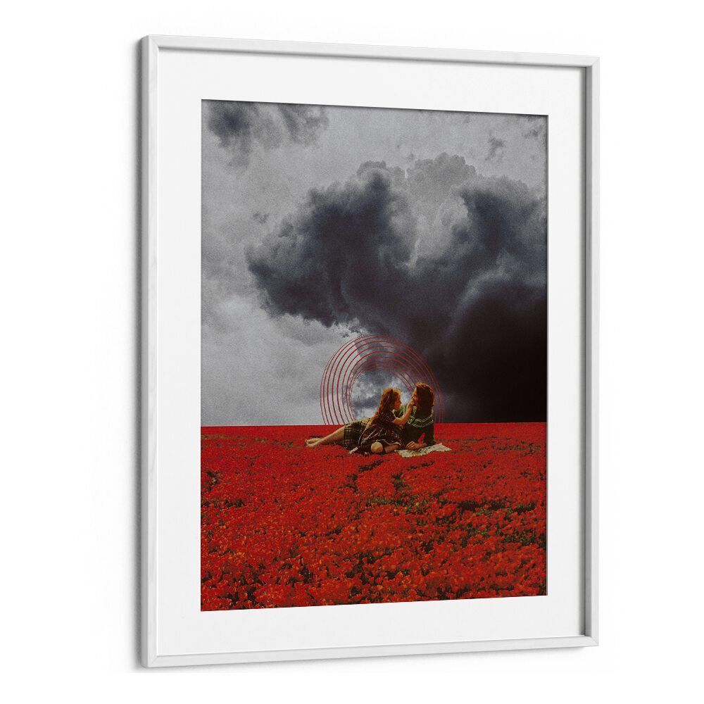 MAMA LOVE, SURREAL ART PRINTS by Space Rocket Art features a captivating scene of two figures in a vibrant landscape.