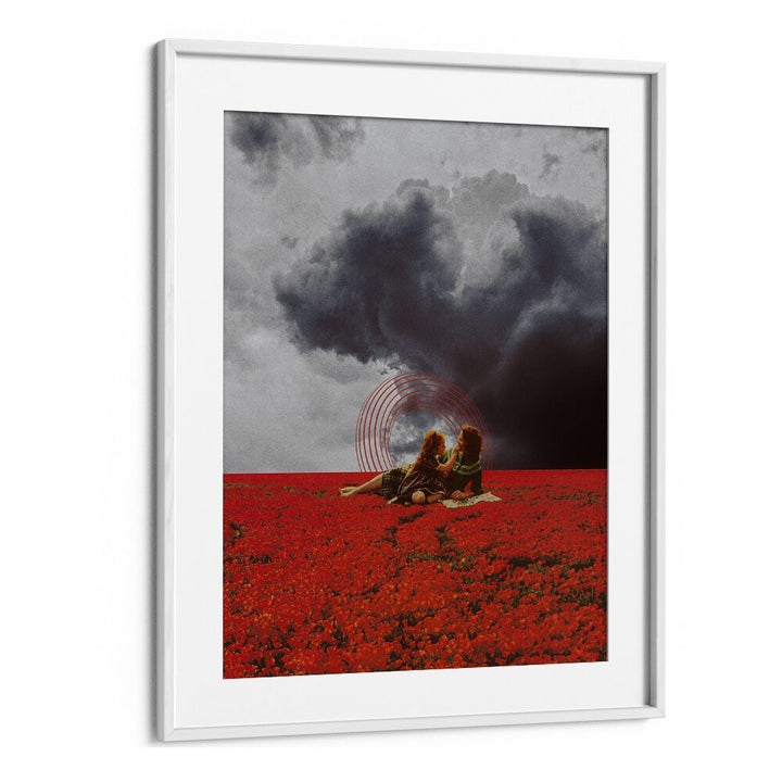MAMA LOVE, SURREAL ART PRINTS by Space Rocket Art features a captivating scene of two figures in a vibrant landscape.