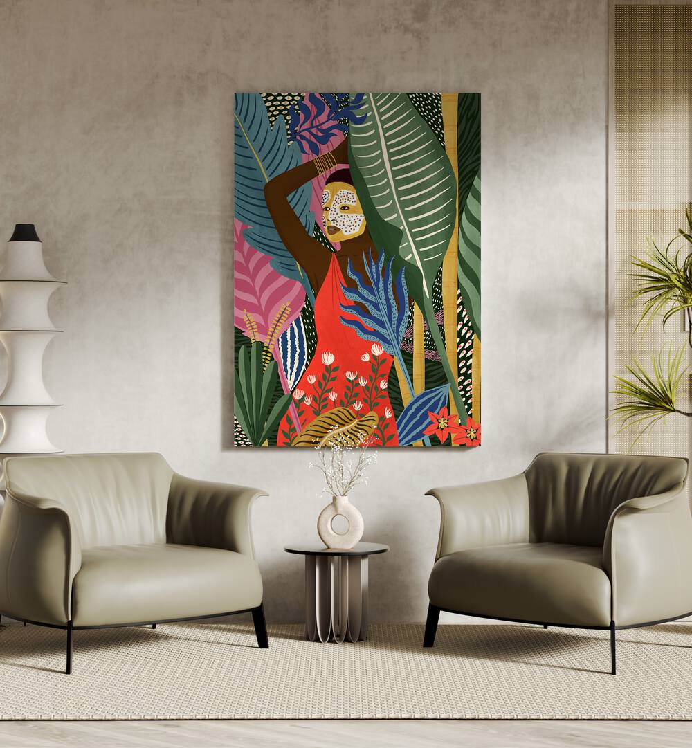 Vibrant MASK, PORTRAITS artwork by Maja Tomjanovic enhances modern interiors with captivating colors and design.