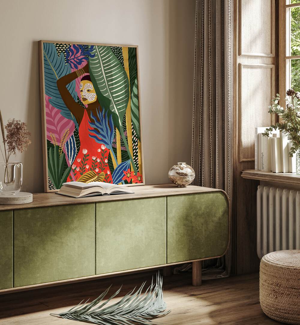 Vibrant MASK, PORTRAITS artwork by Maja Tomjanovic enhances modern living spaces with striking colors and patterns.