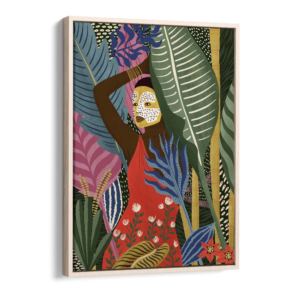 Colorful "MASK" artwork by Maja Tomjanovic, showcasing vibrant portraits and foliage, perfect for home decor.