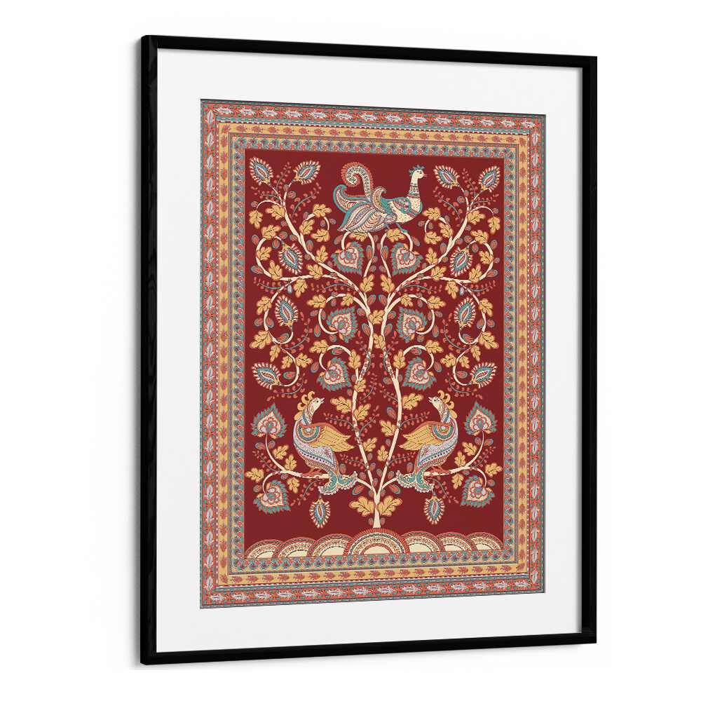 Mayur Manthan Indian Art Paintings featuring intricate Kalamkari design in a stylish black frame.