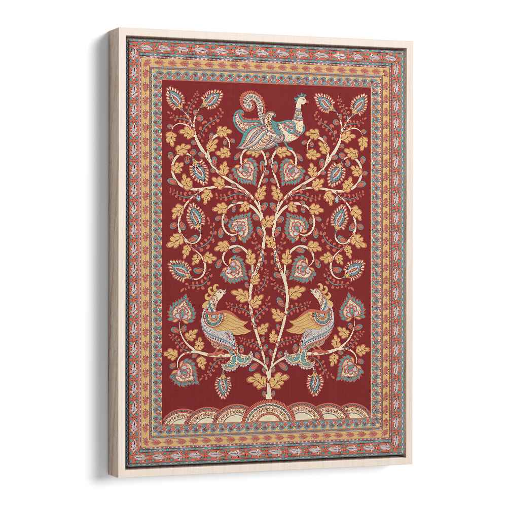 Vibrant MAYUR MANTHAN, INDIAN ART PAINTINGS showcasing exquisite Kalamkari craftsmanship in a floater frame.