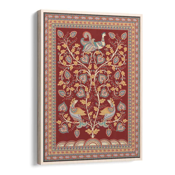 Vibrant MAYUR MANTHAN, INDIAN ART PAINTINGS showcasing exquisite Kalamkari craftsmanship in a floater frame.