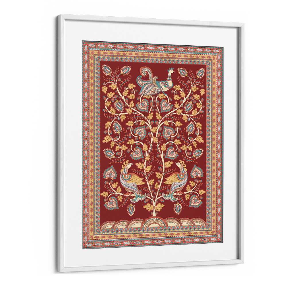 Exquisite Mayur Manthan Indian Art Paintings, showcasing vibrant Kalamkari design in a white frame. Perfect for decor.