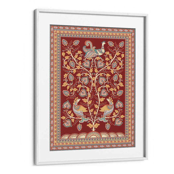 Exquisite Mayur Manthan Indian Art Paintings, showcasing vibrant Kalamkari design in a white frame. Perfect for decor.