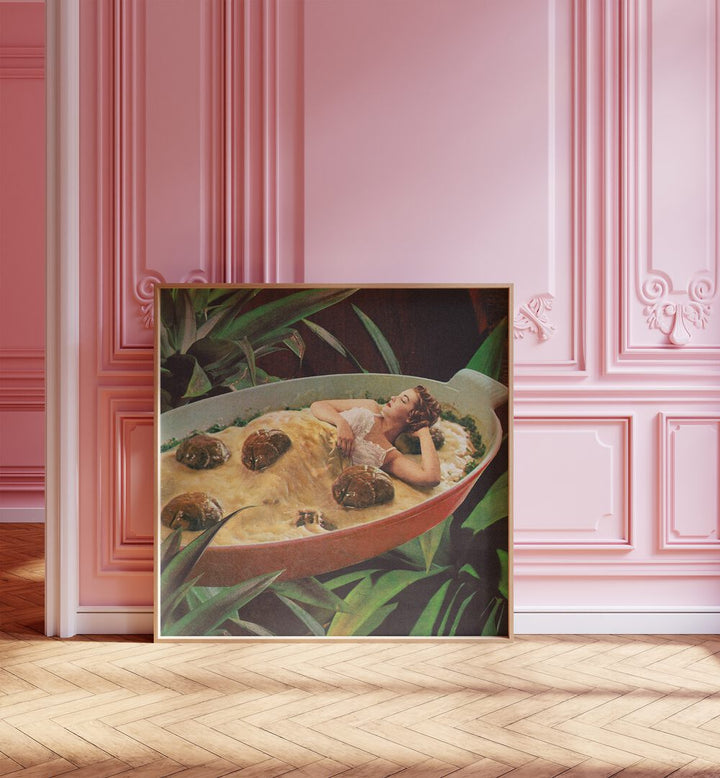 Surreal art print "MEATBALL EXTRAVAGANZA" by Vertigo Artography, transforming living spaces with unique creativity.
