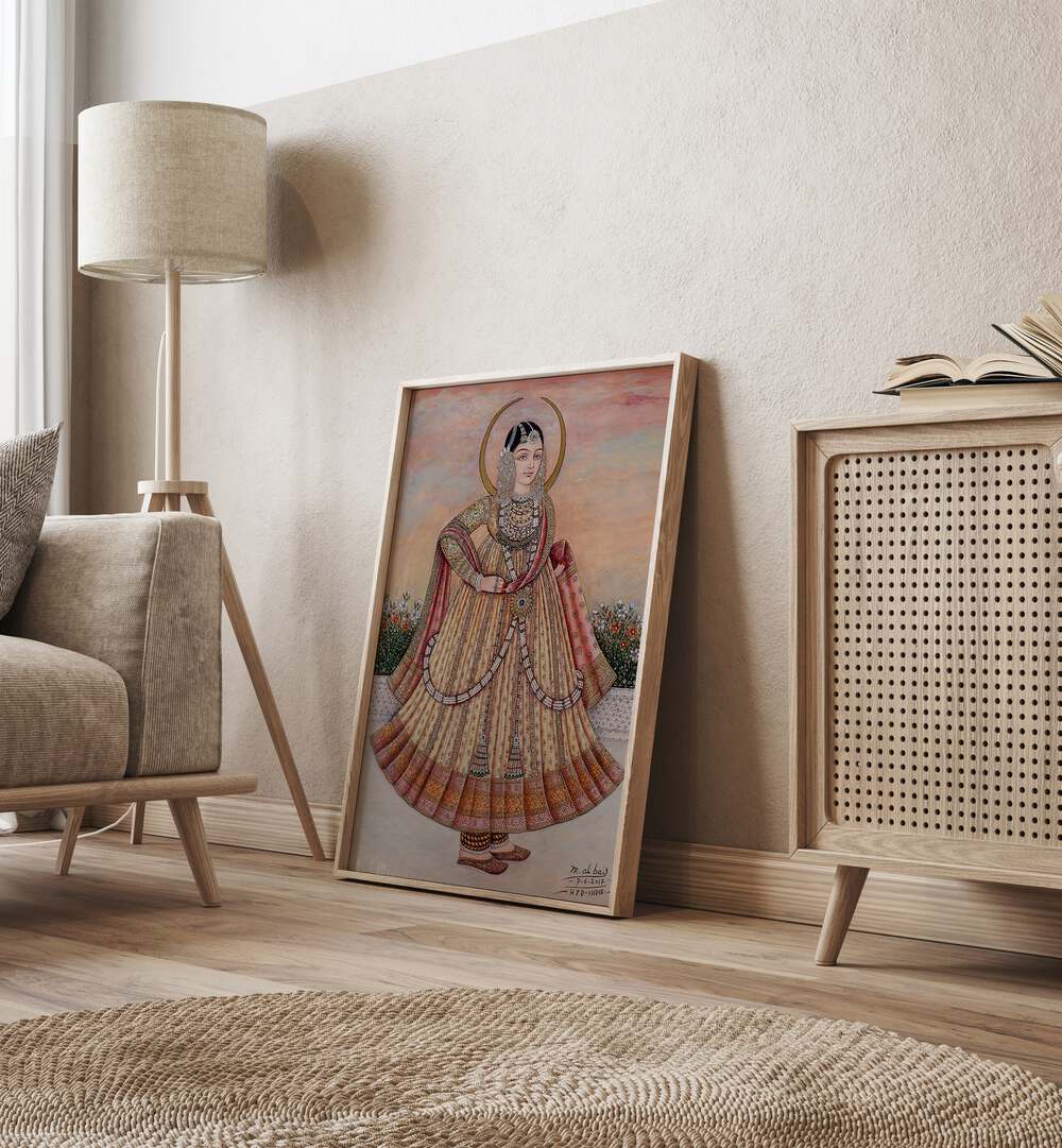 Elegant MEHLAKHA BAI CHANDA, INDIAN ART PAINTINGS showcasing a graceful woman in traditional attire, perfect for decor.