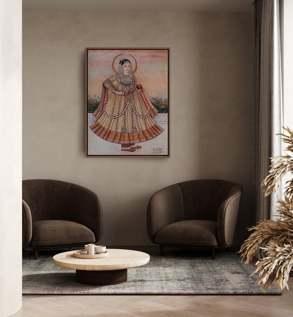 Graceful Indian woman in traditional attire, showcasing MEHLAKHA BAI CHANDA, INDIAN ART PAINTINGS for elegant decor.