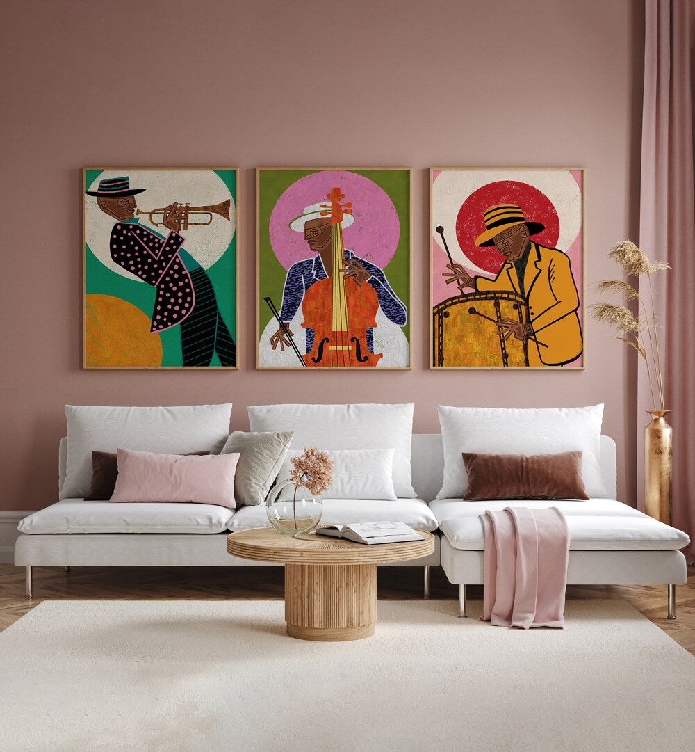 Enhance your decor with the MELODIC VIBES SET, SET OF 3 PAINTINGS, perfect for a serene living space.