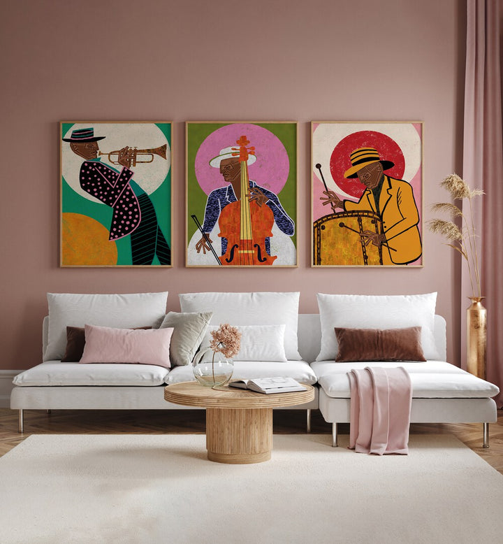 Enhance your decor with the MELODIC VIBES SET, SET OF 3 PAINTINGS, perfect for a serene living space.