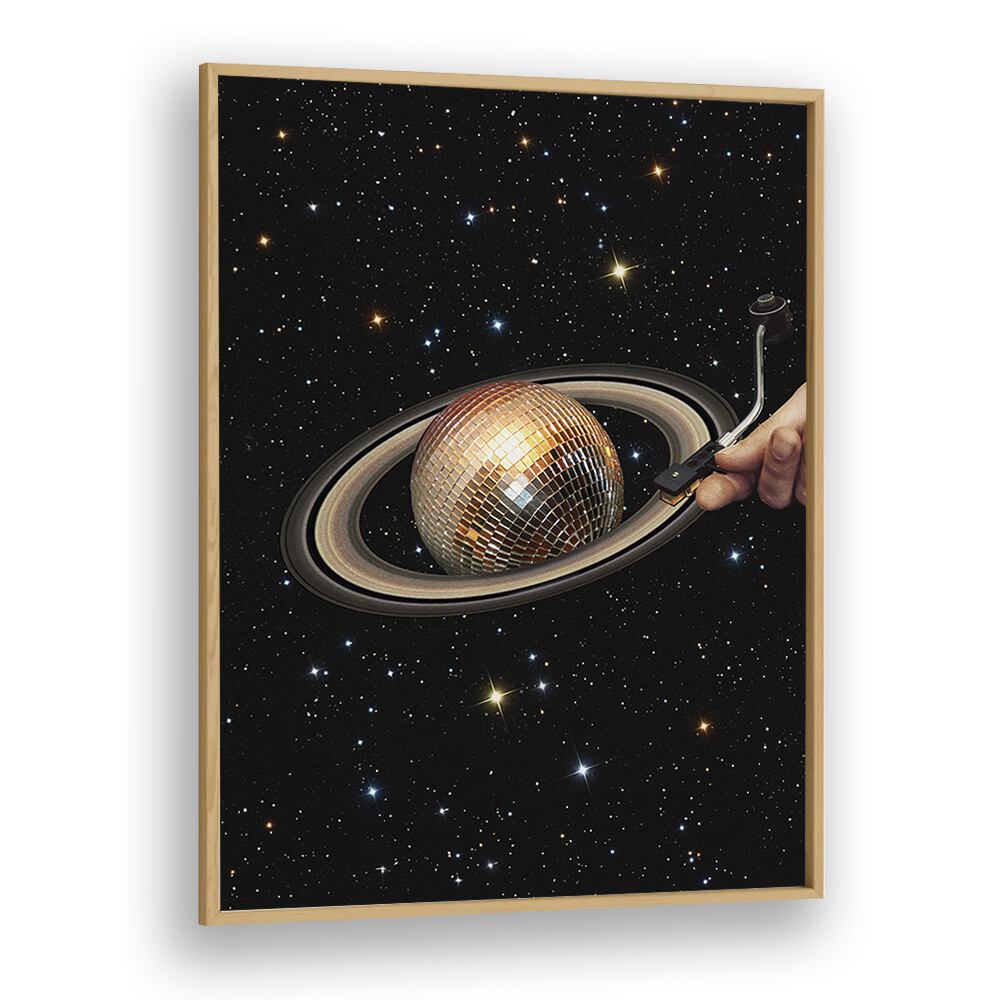 Stunning METEOR MASHUP I, SURREAL ART PRINTS featuring a disco ball in space, perfect for elevating your décor.