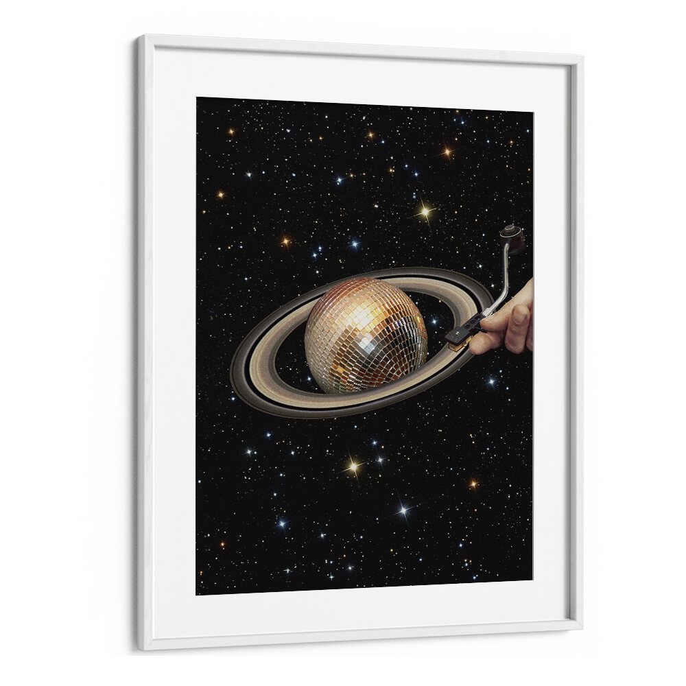 Transform your space with METEOR MASHUP I, SURREAL ART PRINTS by Vertigo Artography, featuring a cosmic disco globe.