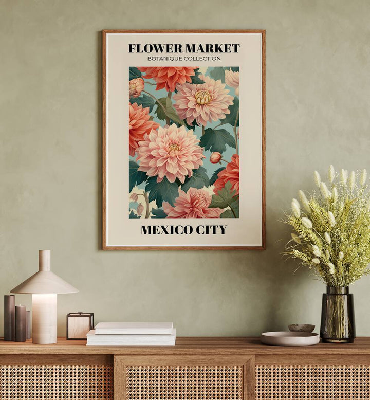 Colorful botanical art print of MEXICO CITY- FLOWER MARKETO, FLORAL FLOWER PAINTINGS, capturing the market's vibrant essence.