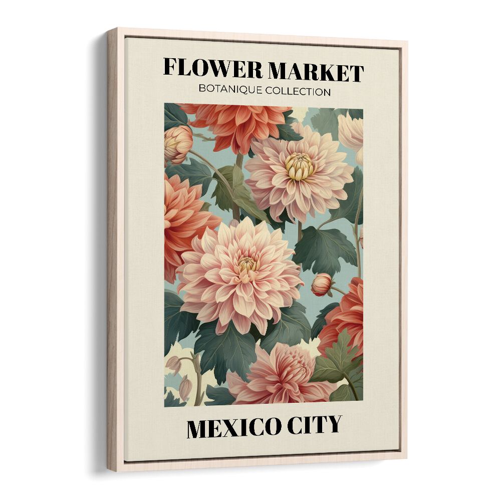 Vibrant MEXICO CITY- FLOWER MARKETO, FLORAL FLOWER PAINTINGS showcase stunning botanical art in oak wood frame.