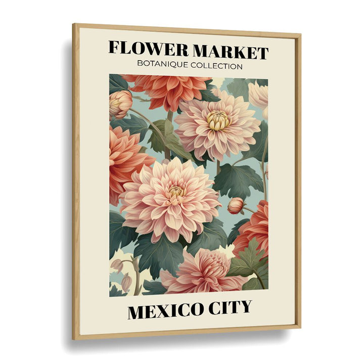 Vibrant MEXICO CITY- FLOWER MARKETO, FLORAL FLOWER PAINTINGS showcasing stunning botanical art in oak frame.