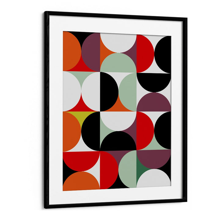 Colorful abstract design in black frame, showcasing MID CENTURY I, ABSTRACT PAINTINGS by Ana Rut Bre for modern elegance.