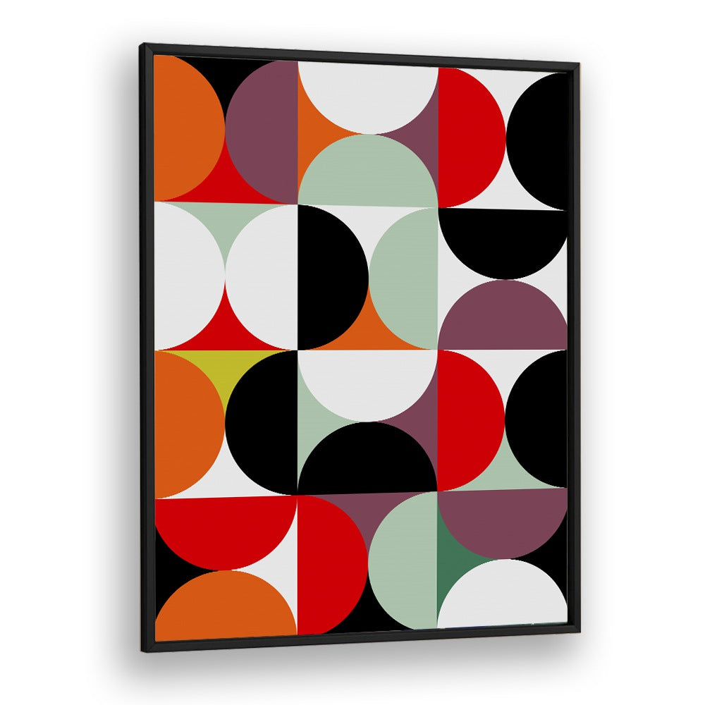 Vibrant MID CENTURY I, ABSTRACT PAINTINGS by Ana Rut Bre, featuring colorful geometric patterns in a sleek black frame.