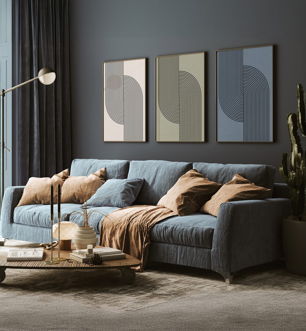 Elevate your decor with the MID CENTURY MODERN COMPOSITION SET, SET OF 3 PAINTINGS, perfect for any stylish space.