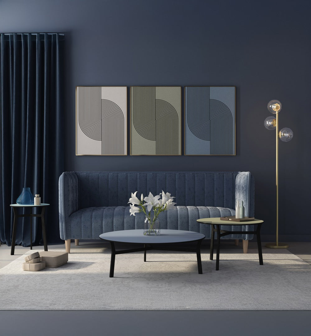 Elevate your decor with the MID CENTURY MODERN COMPOSITION SET, SET OF 3 PAINTINGS showcasing contemporary design.
