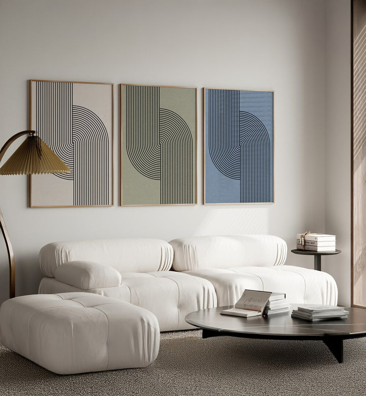 Elevate your decor with the MID CENTURY MODERN COMPOSITION SET, SET OF 3 PAINTINGS, showcasing contemporary design.