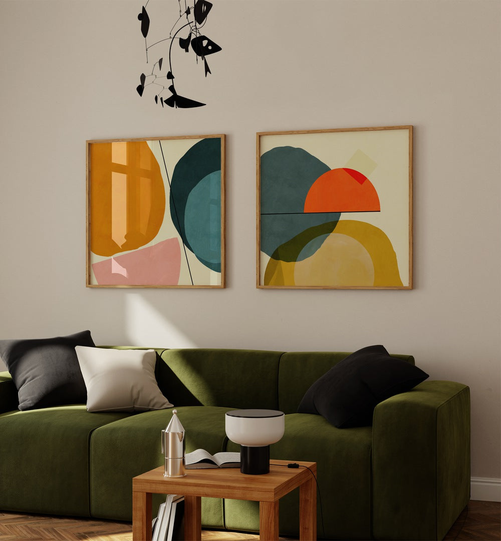 Elevate your decor with the MID CENTURY PAINTED SET, SET OF 2 PAINTINGS that define mid-century elegance.