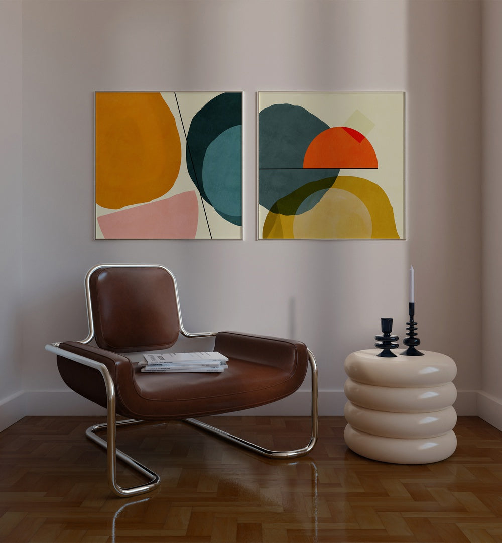 Stylish MID CENTURY PAINTED SET, SET OF 2 PAINTINGS elevates your decor with modern elegance and charm.