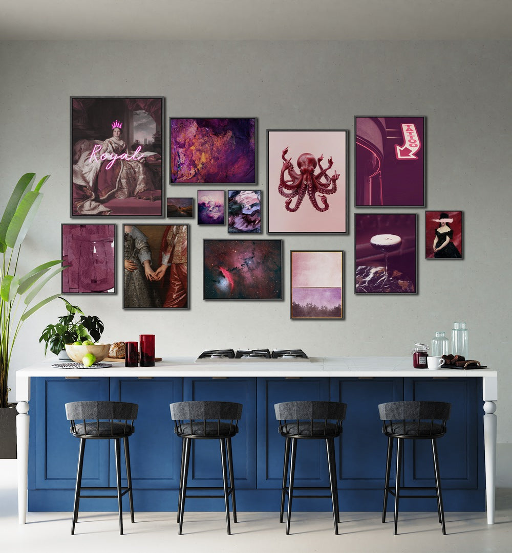 Elegant MIDNIGHT PLUM GALLERY WALL showcasing framed art prints in striking pink and purple hues for stylish gallery walls.