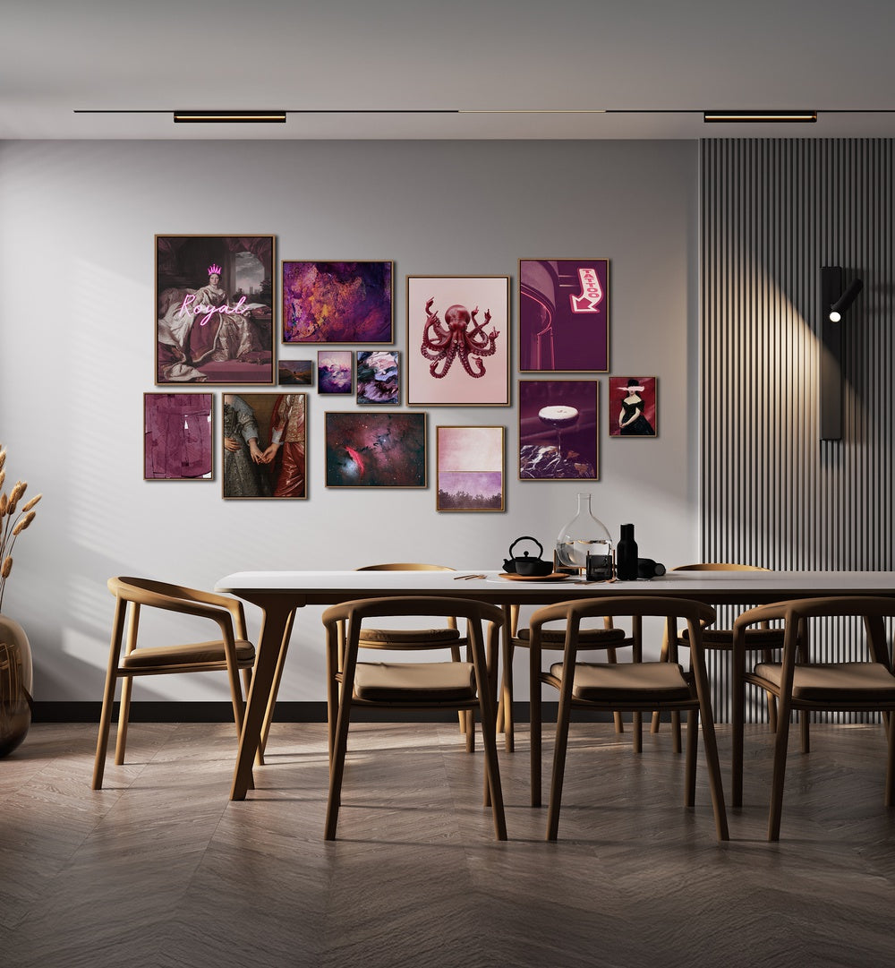 Elegant MIDNIGHT PLUM GALLERY WALL showcasing vibrant art prints, perfect for modern gallery walls in any living space.