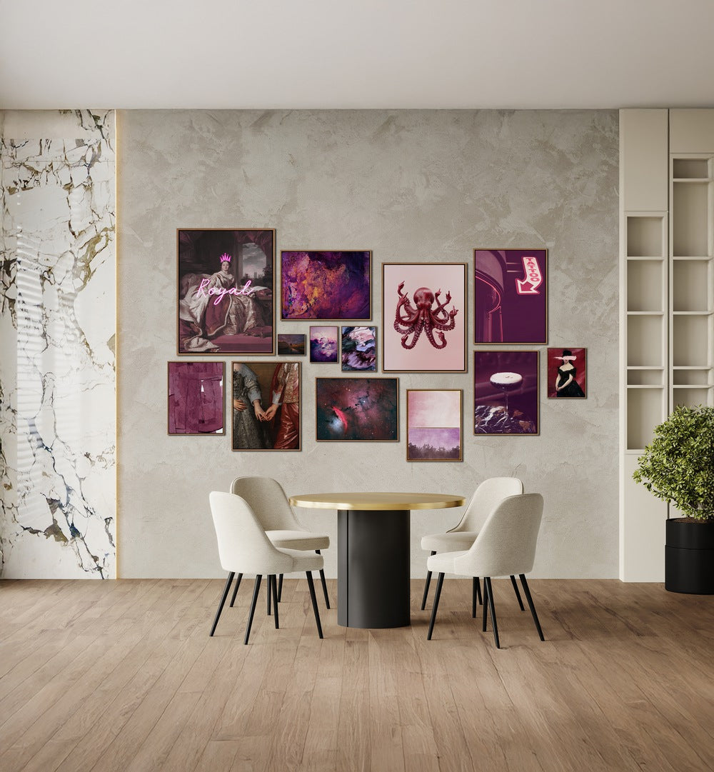 Elevate your space with the MIDNIGHT PLUM GALLERY WALL, featuring vibrant framed art and striking hues for stylish gallery walls.