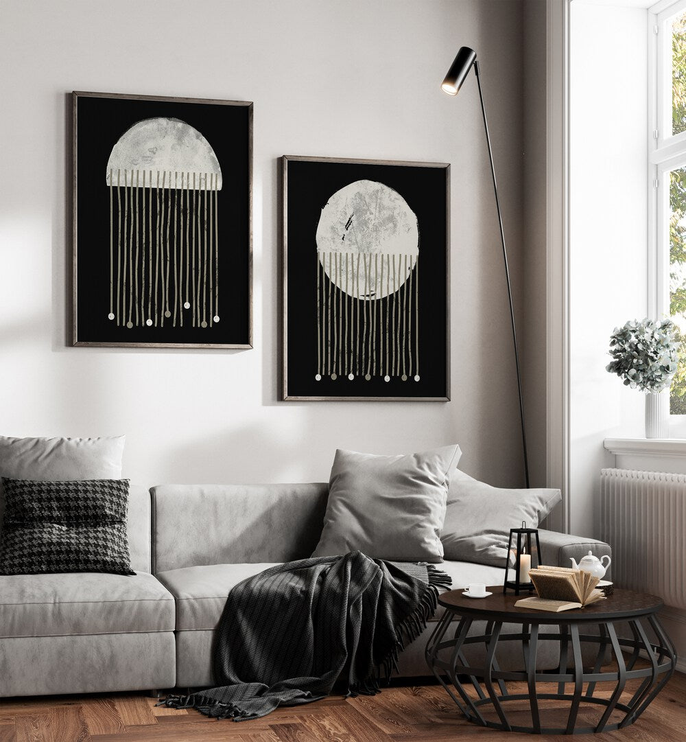 Transform your space with the MIDNIGHT WHISPERS ABSTRACTION SET, SET OF 2 PAINTINGS featuring stunning abstract designs.