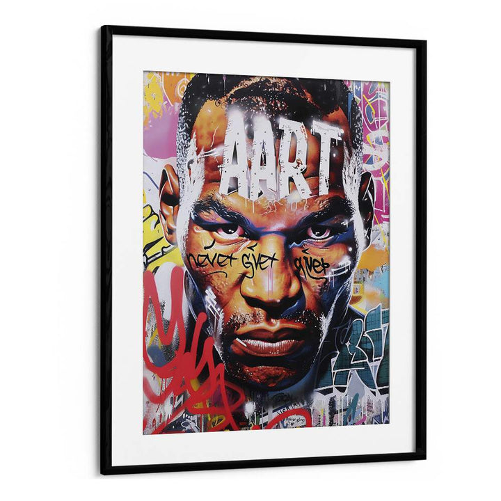 Vibrant MIKE TYSON ART, POP ART PAINTINGS in a sleek black frame, perfect for energizing any space with color.