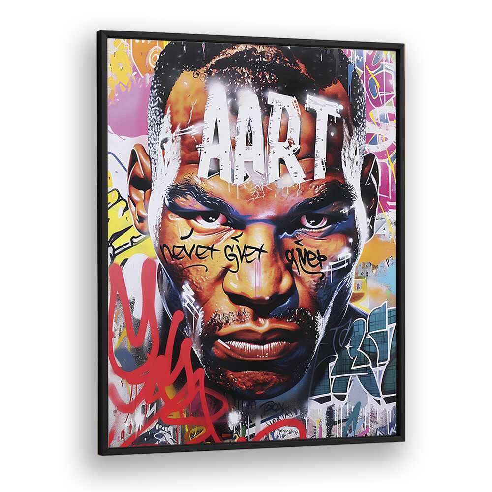 Striking MIKE TYSON ART, POP ART PAINTINGS in a sleek black frame, perfect for energizing your space.