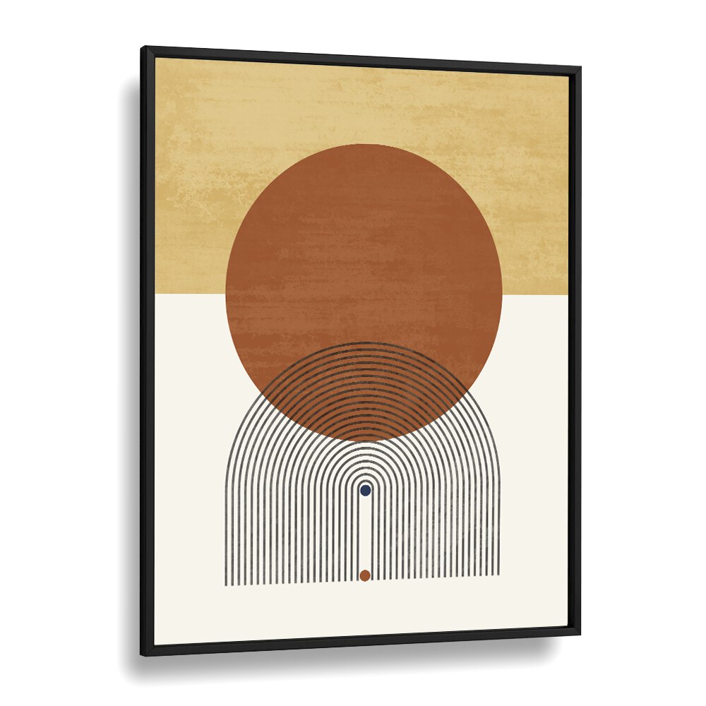 Stylish MINIMALIST CIRCULAR, BOHO ART PRINTS in a sleek black frame, perfect for enhancing your room's ambiance.