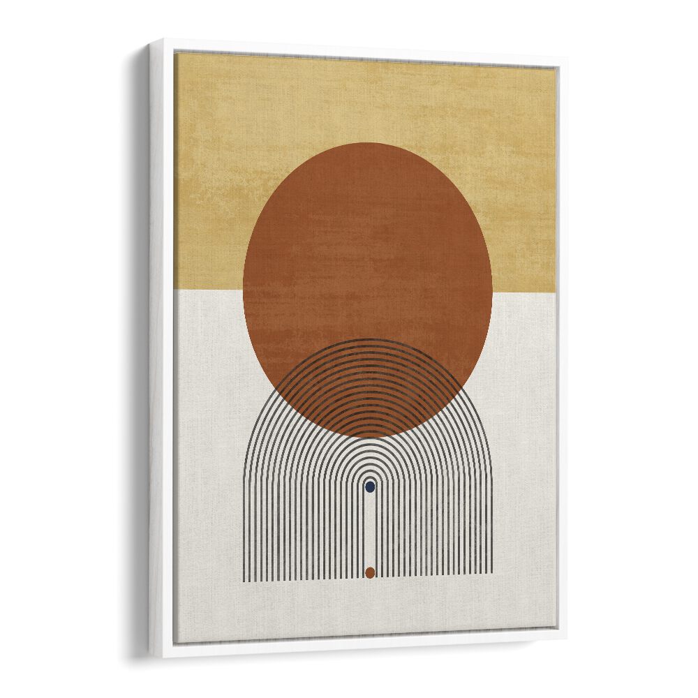 Elevate your decor with our MINIMALIST CIRCULAR, BOHO ART PRINTS featuring a stunning design in a white floater frame.