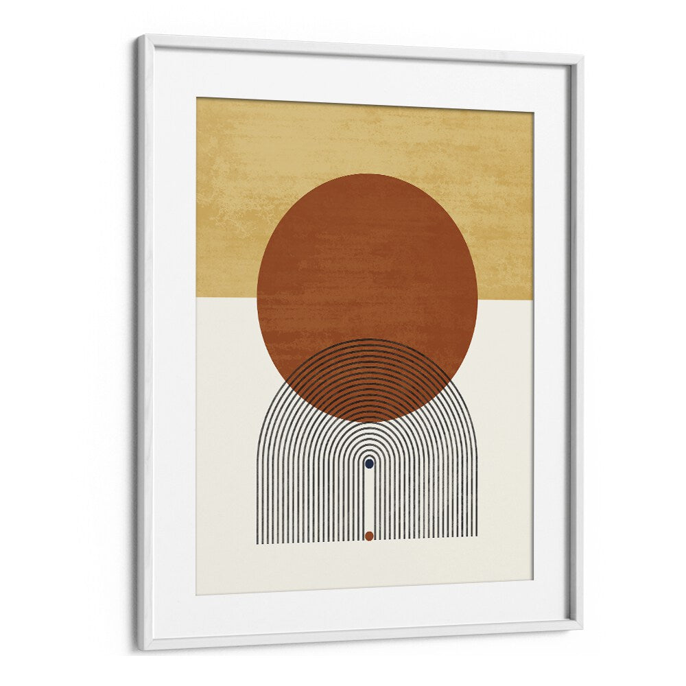 Stylish MINIMALIST CIRCULAR, BOHO ART PRINTS in a white frame, perfect for enhancing any room's ambiance.