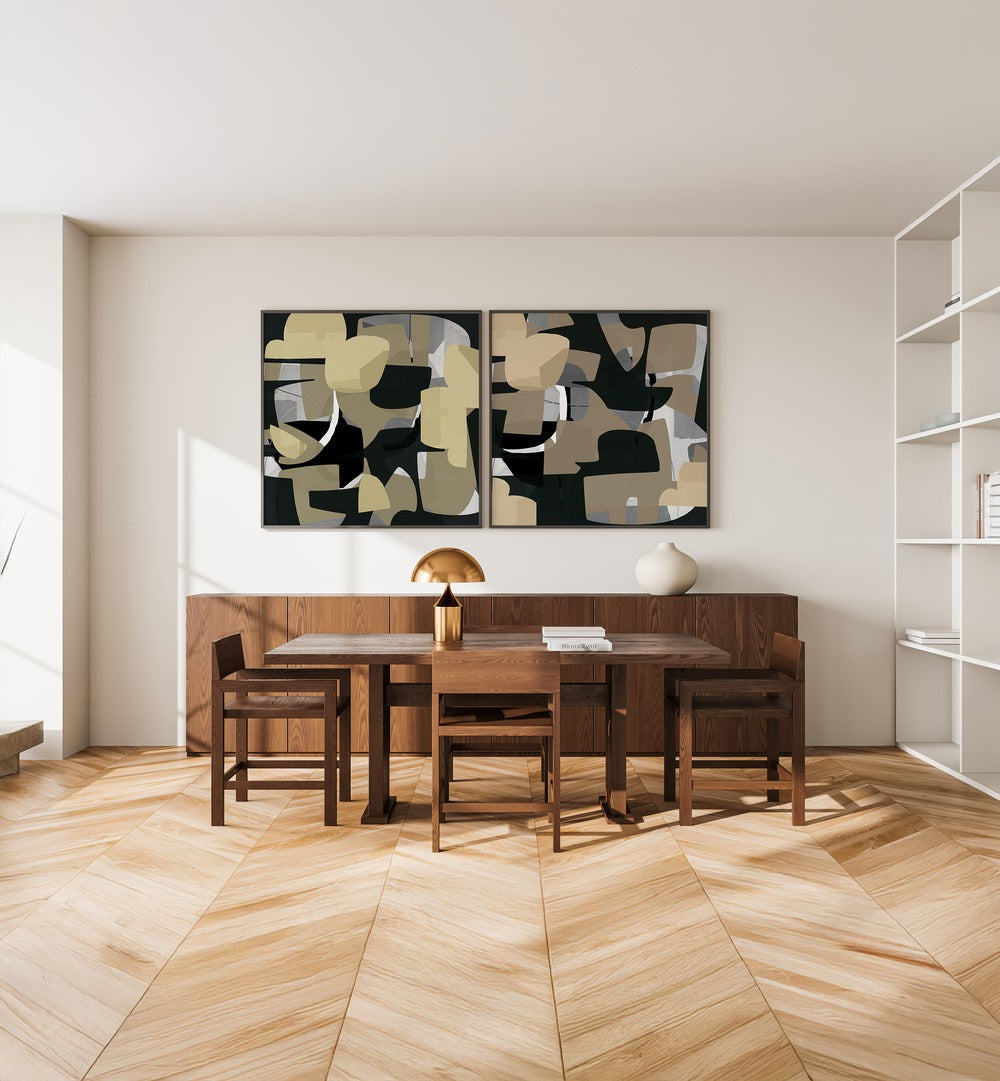 Stylish MINIMALIST CONTEMPORARY SET, SET OF 2 PAINTINGS, perfect for enhancing modern home decor.