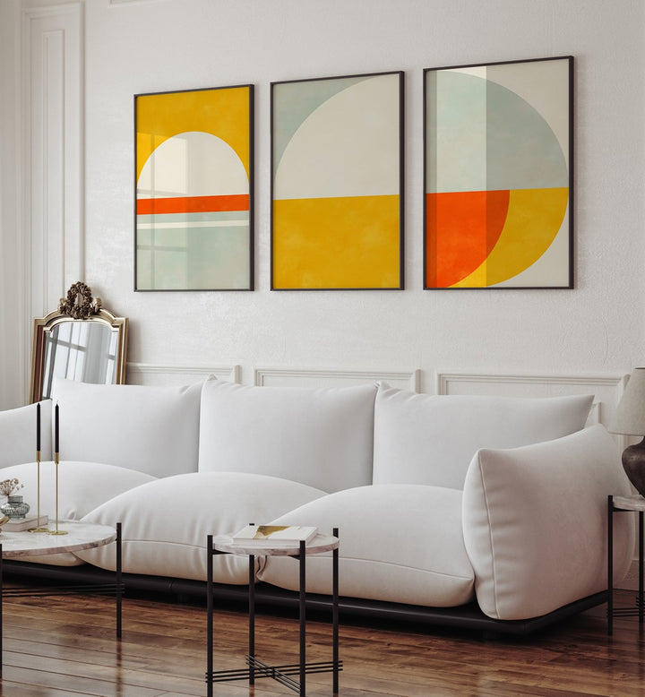 Bright and elegant MINIMALIST SUNSET SET, SET OF 3 PAINTINGS perfect for enhancing any serene living space.