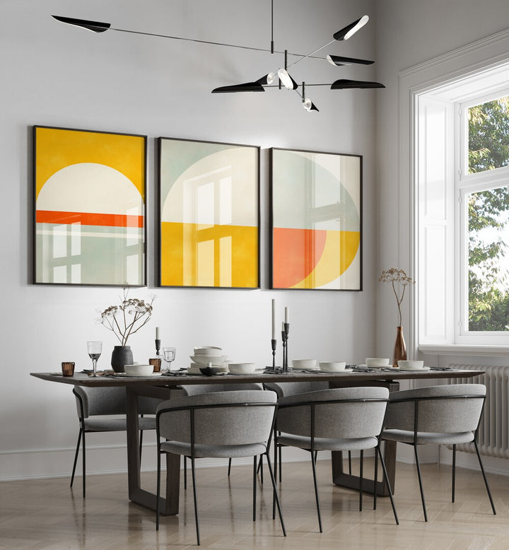 Transform your space with the MINIMALIST SUNSET SET, SET OF 3 PAINTINGS, capturing serene sunset beauty.