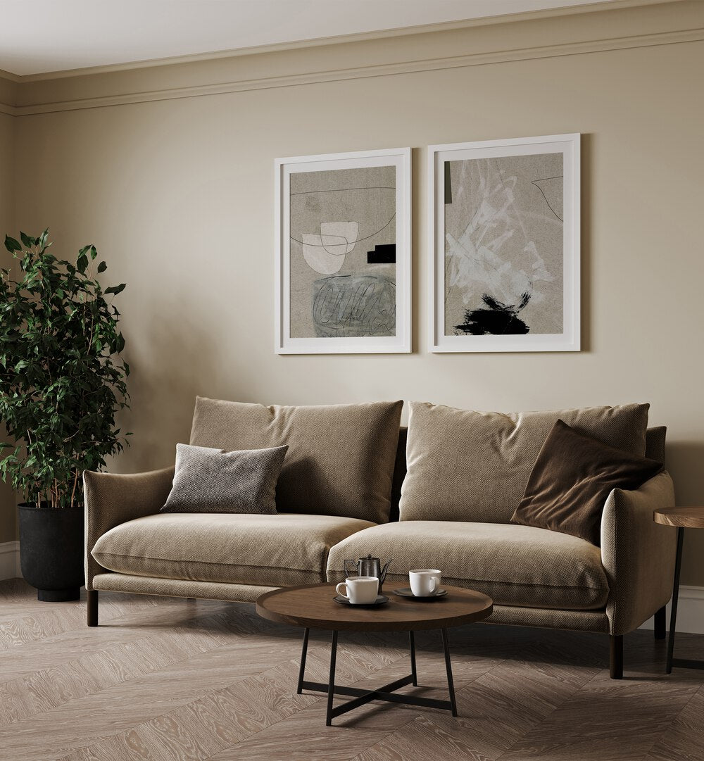 Stylishly decorate your space with the MINIMAL MIX ABSTRACT SET, SET OF 2 PAINTINGS for modern elegance.
