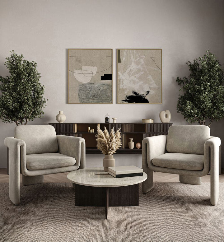 Enhance your decor with the MINIMAL MIX ABSTRACT SET, SET OF 2 PAINTINGS, showcasing modern elegance and style.