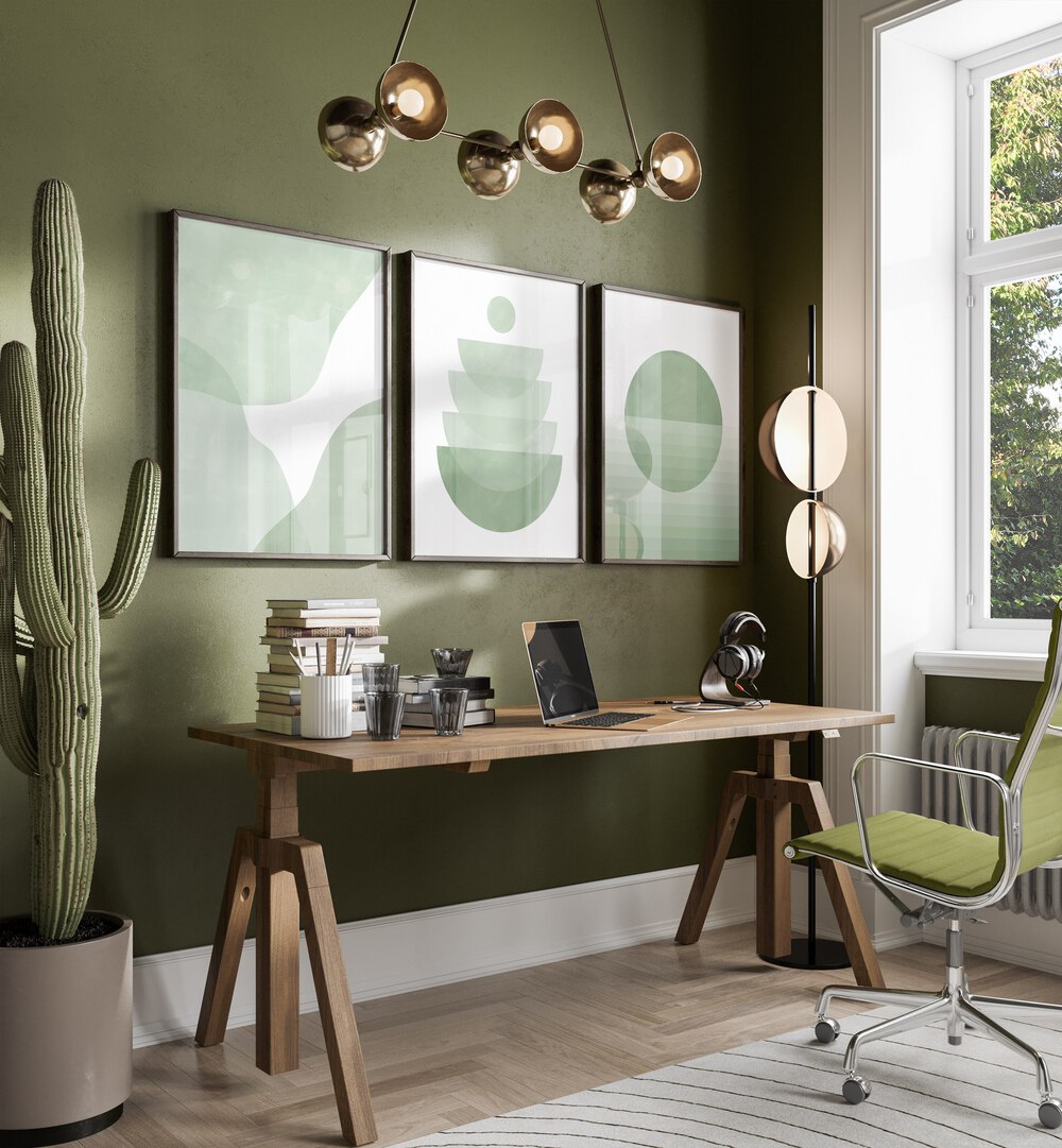 Enhance your decor with the MINT WHISPER SET, SET OF 3 PAINTINGS, adding tranquility and elegance to any room.