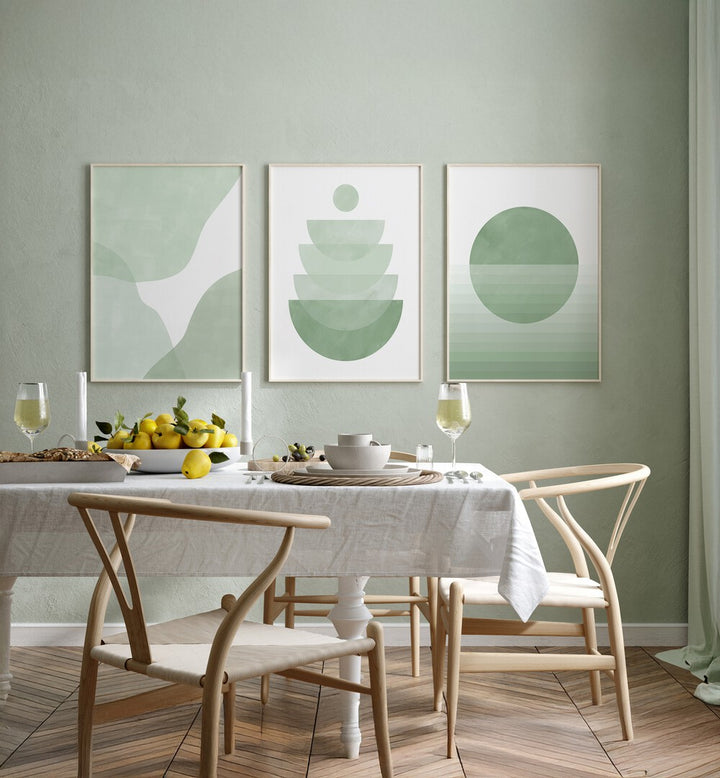 Refresh your decor with the MINT WHISPER SET, SET OF 3 PAINTINGS, adding serene elegance to any room.